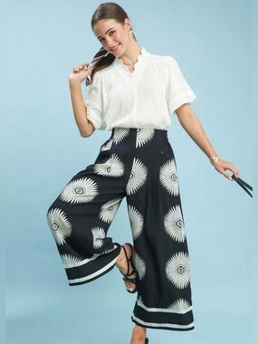 🩵Hello Gorgeous! Umgee Abstract Border Print Wide Leg Pants-Black